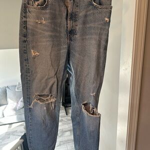 Zara Distressed Gray Women's Straight Leg Jeans